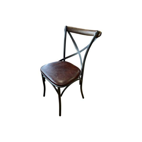 Cross Back Dining Chair With Brown Leather Seat